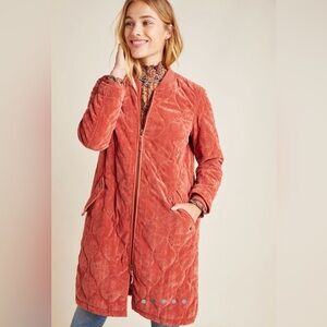 Anthropologie Quilted Corduroy Jacket, sz S, coral